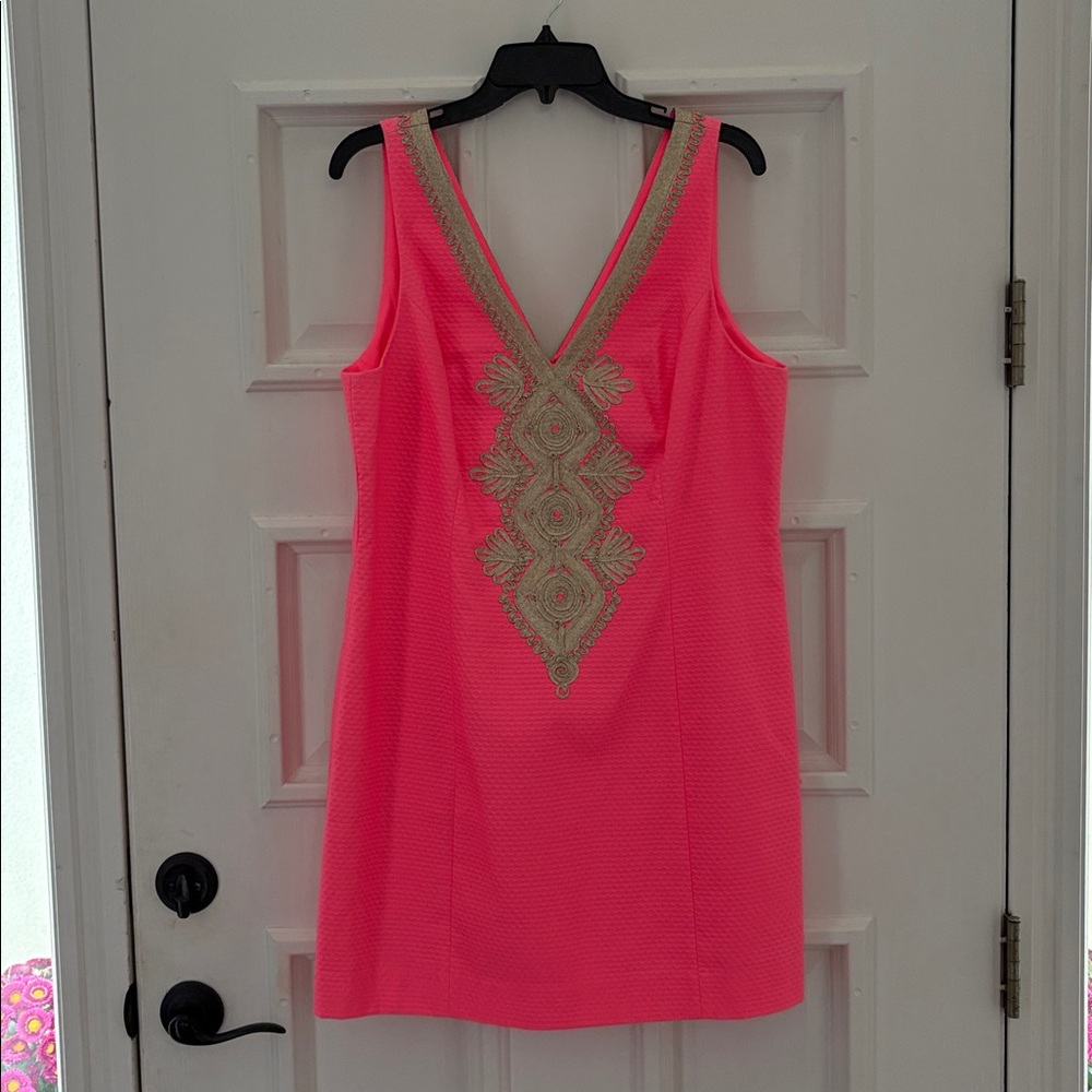 Lilly Pulitzer Vibrant Pink Dress with Gold Detailing